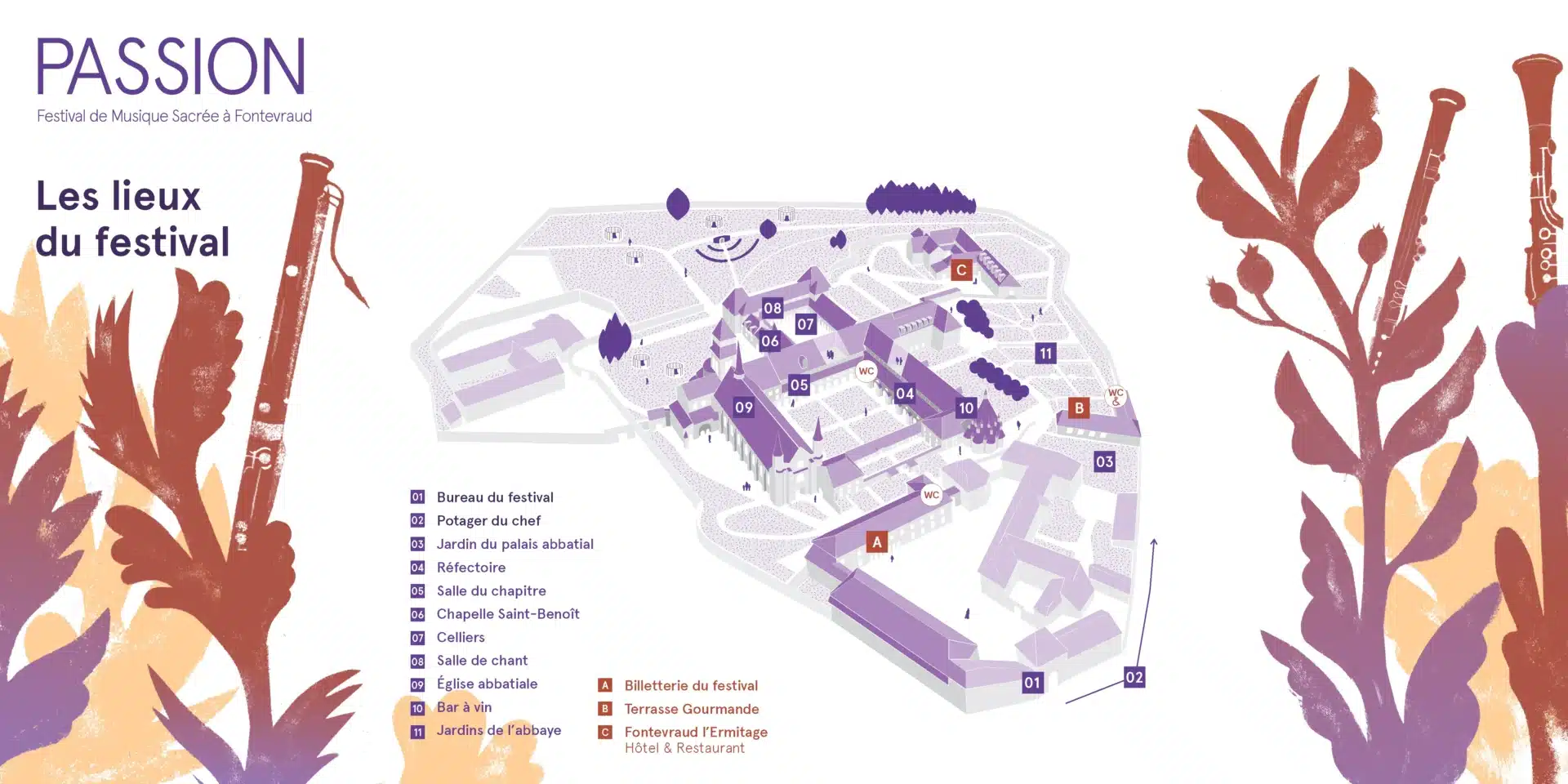 Plan des espaces du festival Passion Fontevraud